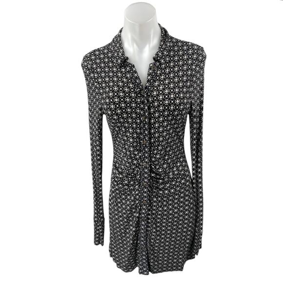Free People Shayla Black White Long Sleeve Button Down Mini Shirt Dress Size M - Picture 1 of 5